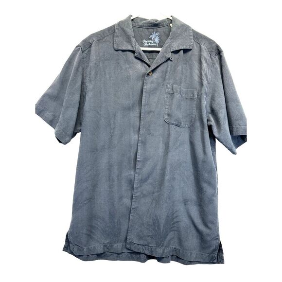 Tommy Bahama 100% Silk Blue Short Sleeve Men Button Up Size M EUC Vintage - Picture 1 of 5